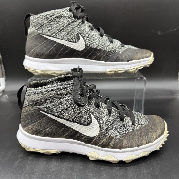 Nike Flyknit Chukka Spike Less Golf Shoes Mens Size 7 819009-001 Black Grey main image 4